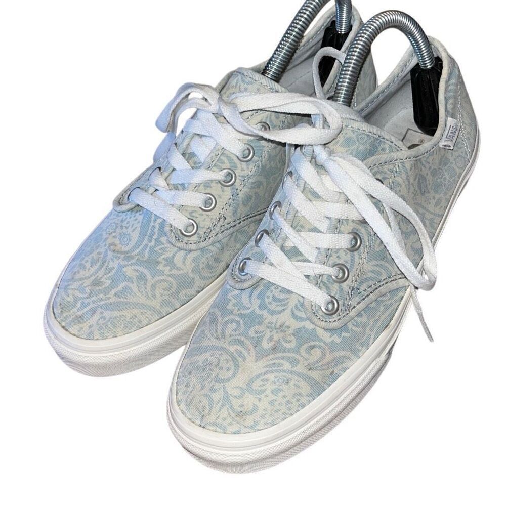 RARE VANS Multi Blue Cream Floral White Sole Sz 9 Women's Shoes